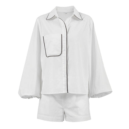 Color Block Button Down Shirt Short Sets