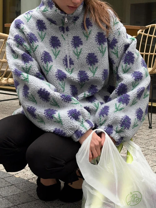 Floral Print Half-Zip Pullover Sweatshirt