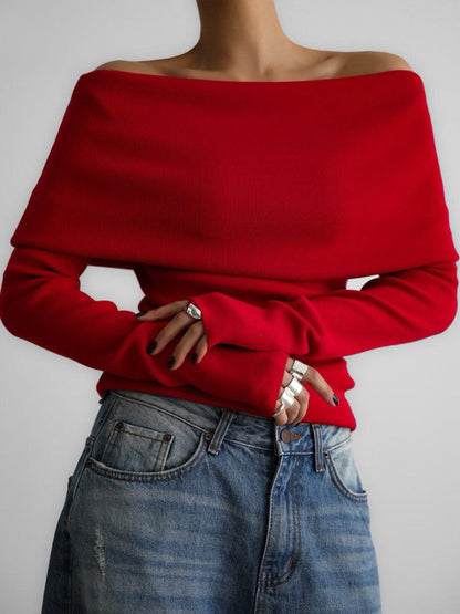 Off-Shoulder Long Sleeve Knit Top for Women