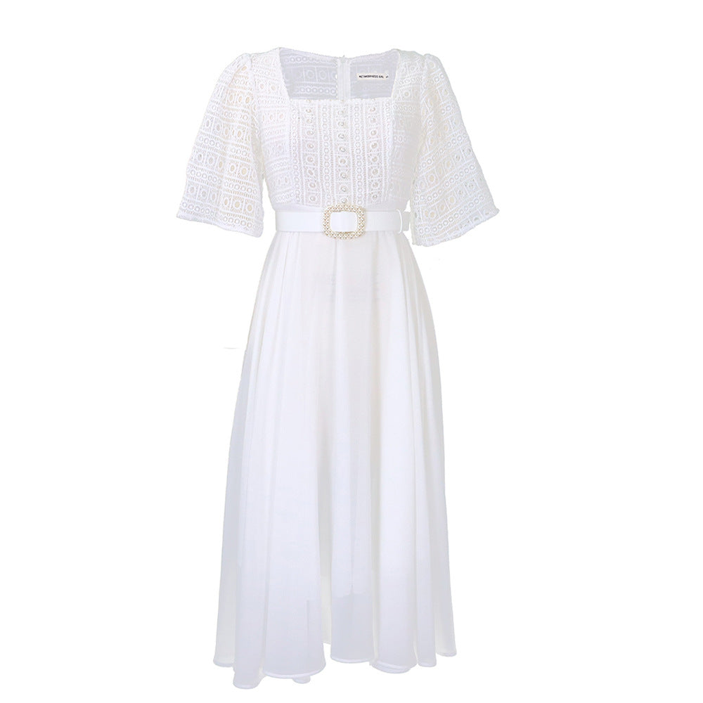 Chic A-Line Chiffon Dress With Beads - Elegant Urban Style