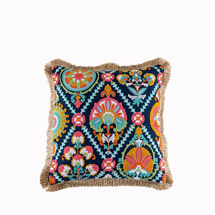 New Embroidered Retro Bohemian Style Cushion Cover Tassel Wool Ball  Cushion Cover