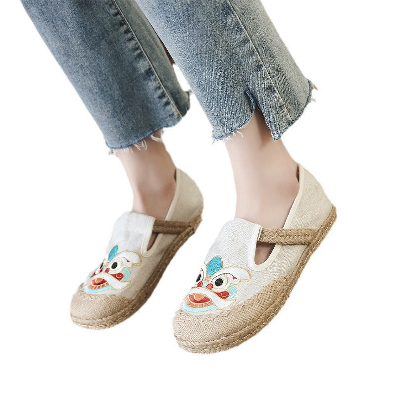 Embroidered Shoes Linen Shoes, Shallow Single Shoes, Craft Sewing Thread Tiger Head Lion Shoes