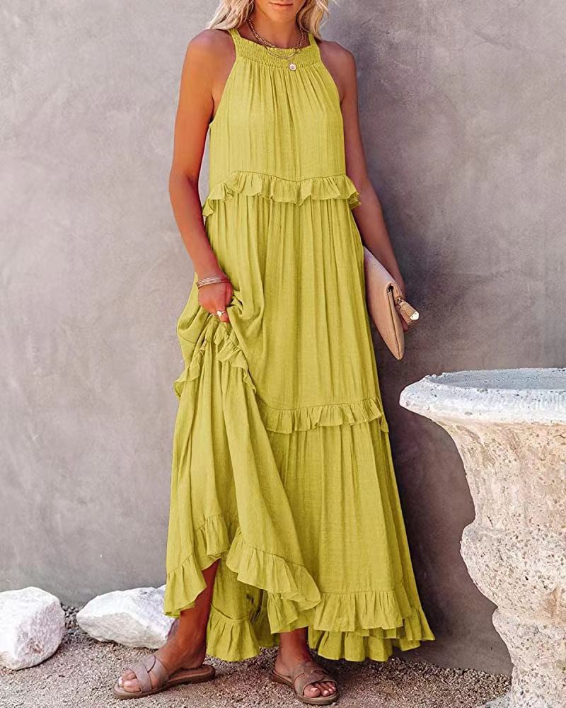 Summer Dress New Irregular Cake Skirt Sleeveless Long Mopping Skirt Holiday Dress Women