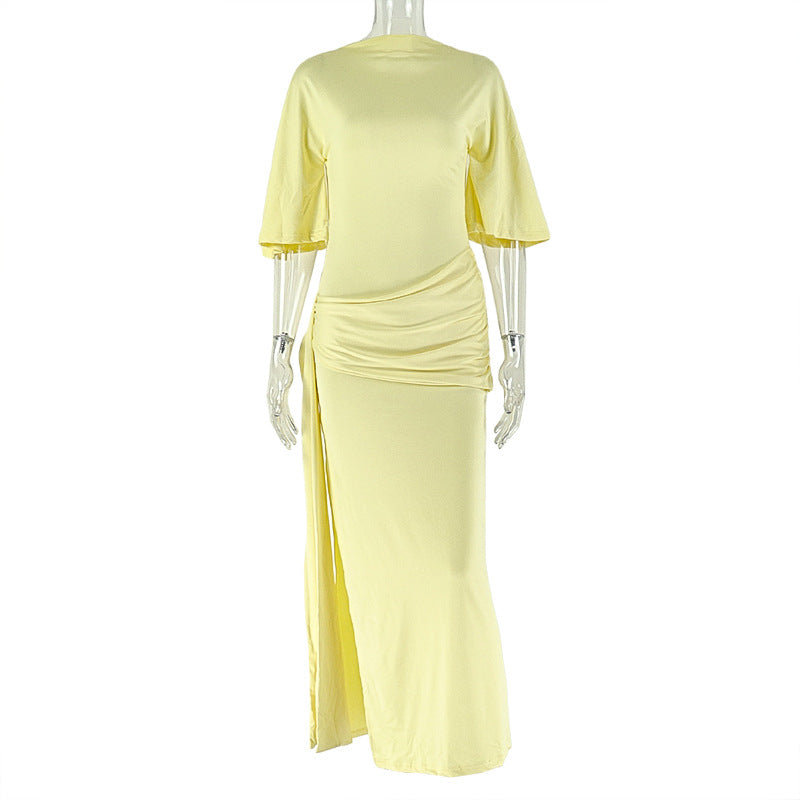 Sexy Backless Ruched Bodycon Dress With Off-Shoulder Design