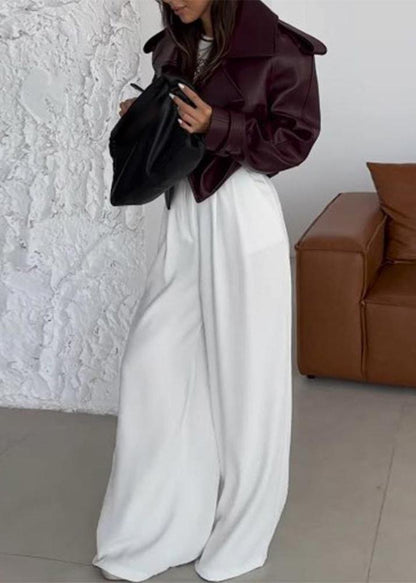 Cropped Leather Jacket With Oversized Lapel
