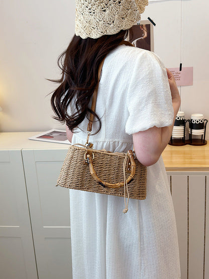 Handcrafted Bamboo Tote Bag Stylish Woven Beach Handbag