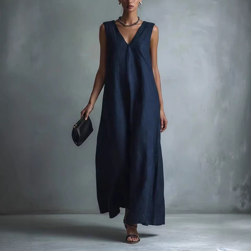 Oversized Sleeveless Linen Maxi Dress