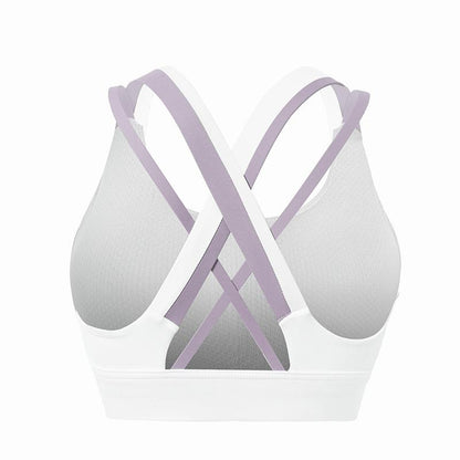 Contrast Color Sports Bra Nude Fabric Yoga Suit Tight Beautiful Back Fast Dry Running Vest Women