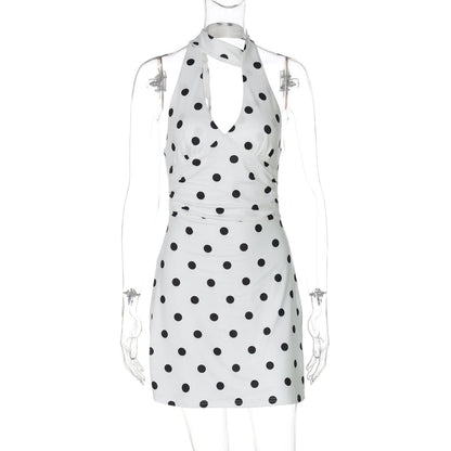 Floral Polka Dot Halter Neck Dress Slim Fit Summer Style