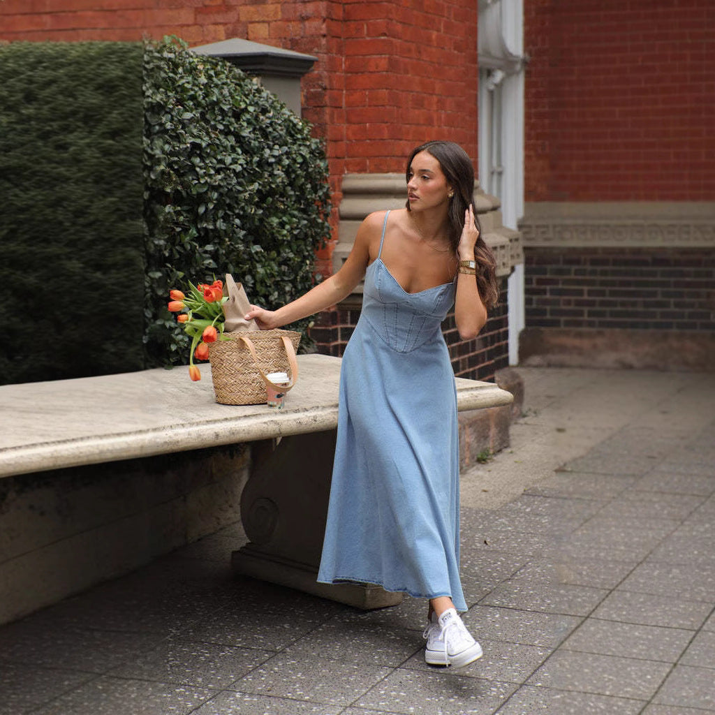 2025 Summer Women'S Clothing New Sleeveless Suspender Thin Imitation Denim Dress