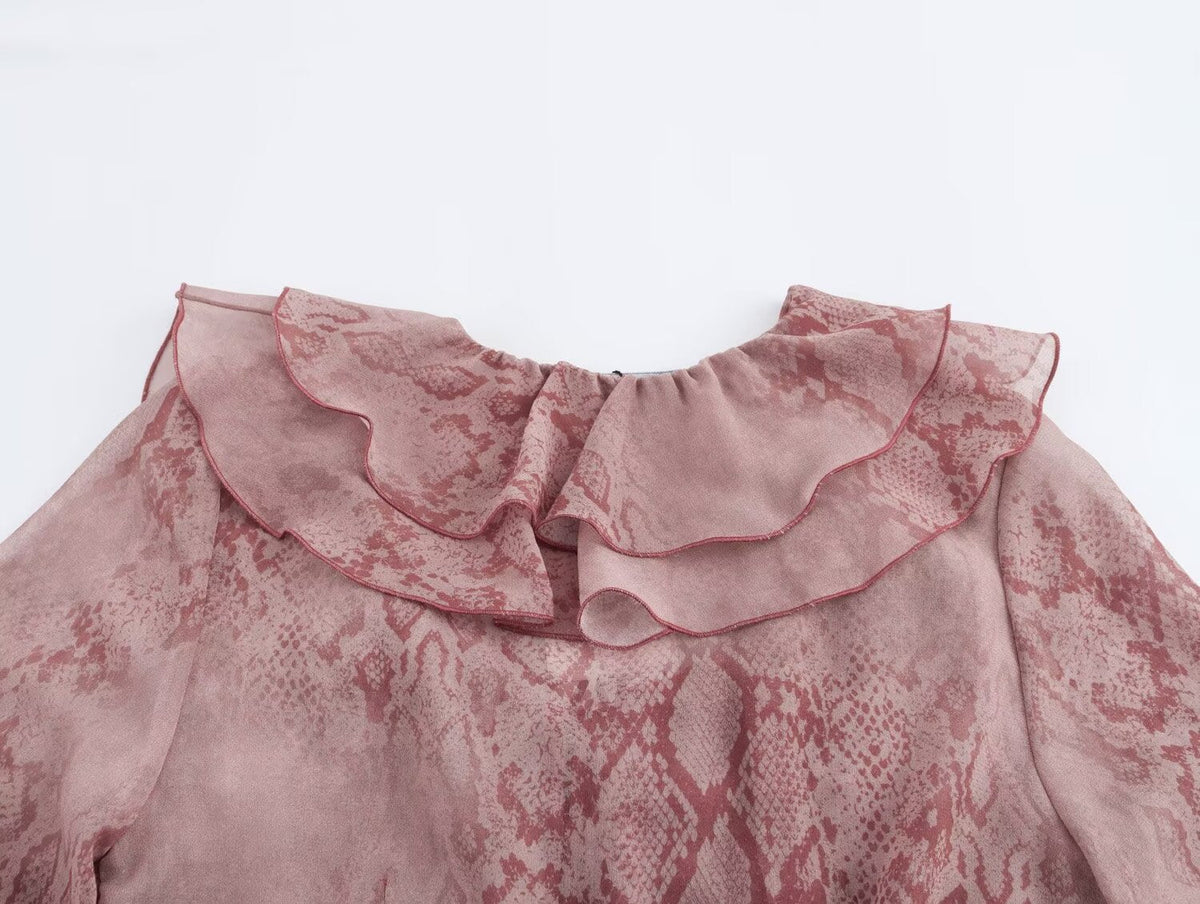 Elegant V-Neck Printed Layered Ruffle Top