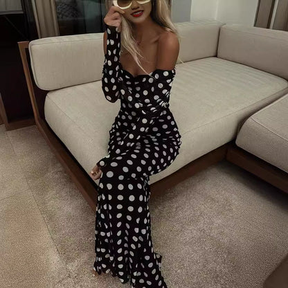 Polka Dot Mesh Off-Shoulder Bodycon Dress for Women