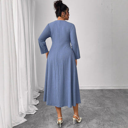Plus Size Long Sleeve Printed Maxi Dress With Square Neck