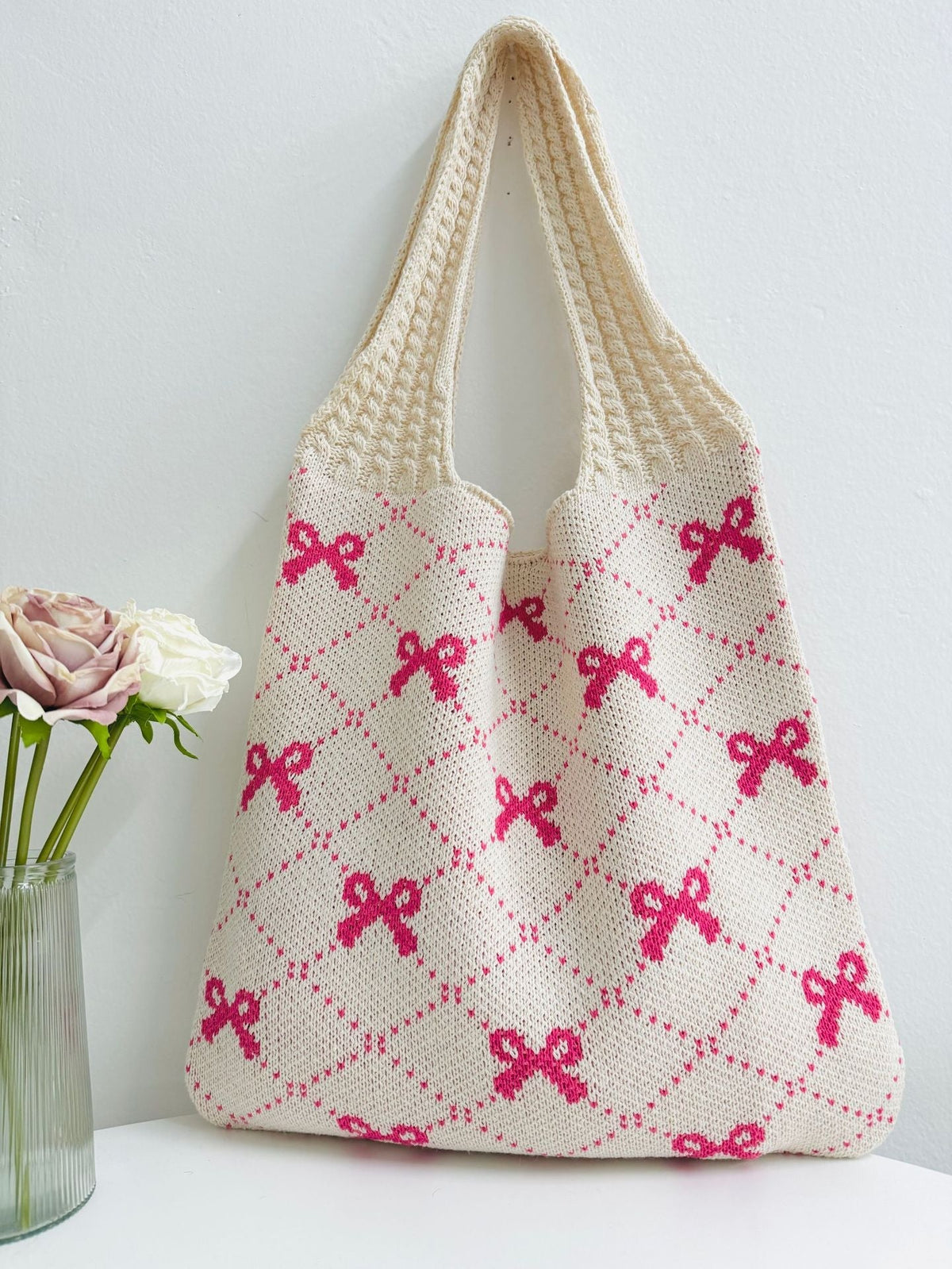 Bows Print LargeÂ Capacity Knit Shoulder Bag