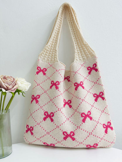 Bows Print LargeÂ Capacity Knit Shoulder Bag