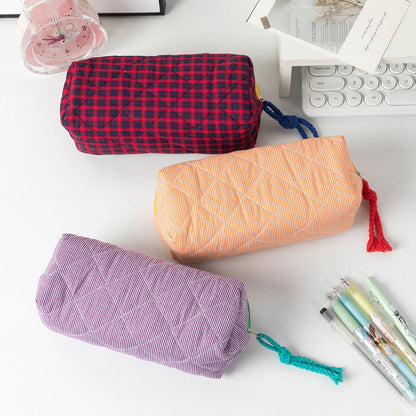Large Capacity Color Block Plaid Storage Bag