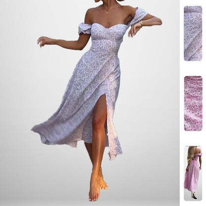 Floral Off-Shoulder Maxi Dress Elegant Casual Polyester