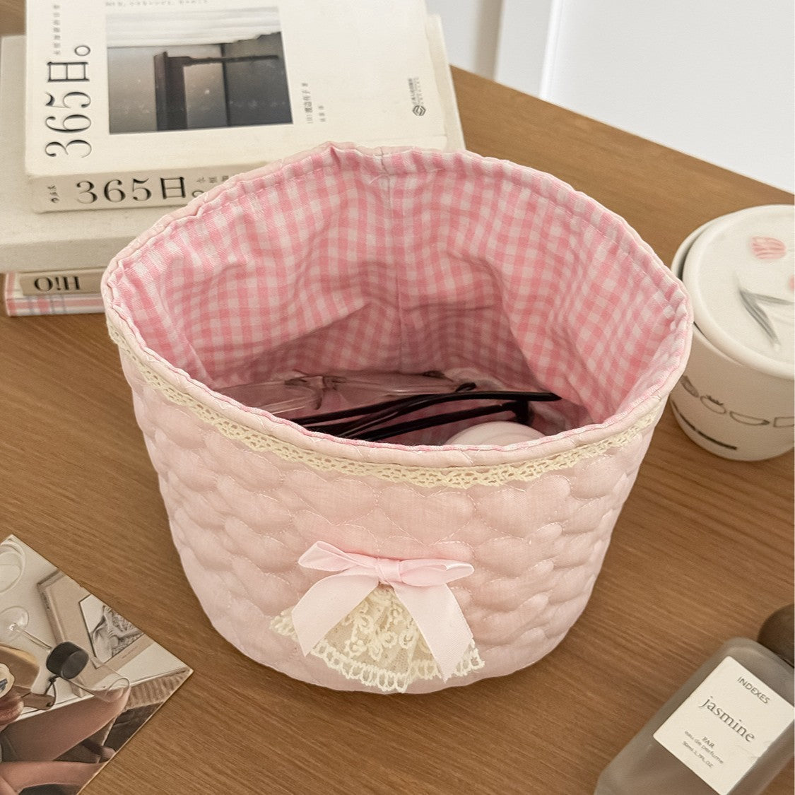 Sweetheart Lace Cylindrical Storage Basket Modern Minimalist Style