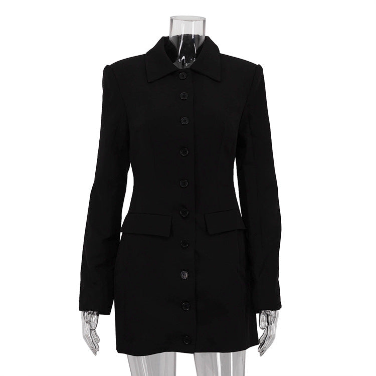 Trendy Black Collared Long Sleeve Fitted Mini Dress