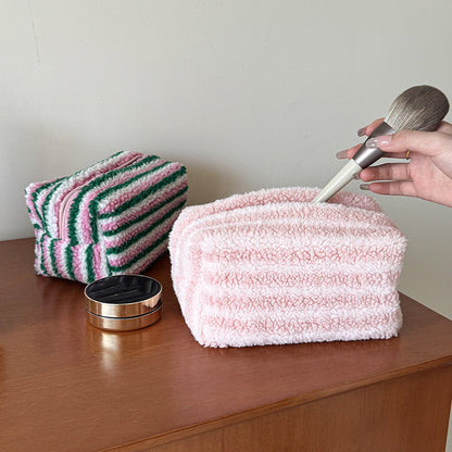 Color Contrast Stripe Plush Makeup Bag