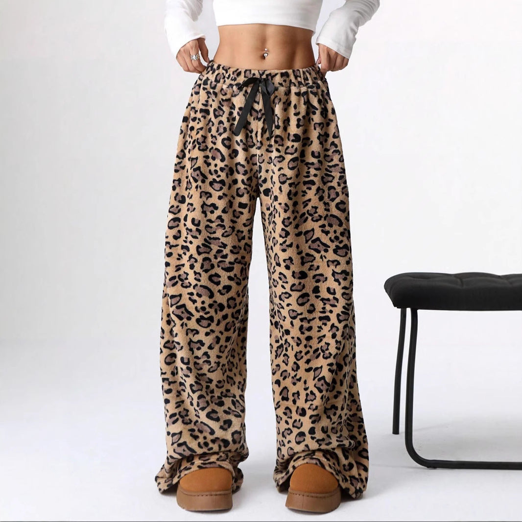 Casual Leopard Print Elastic Waist Wide Leg Pants