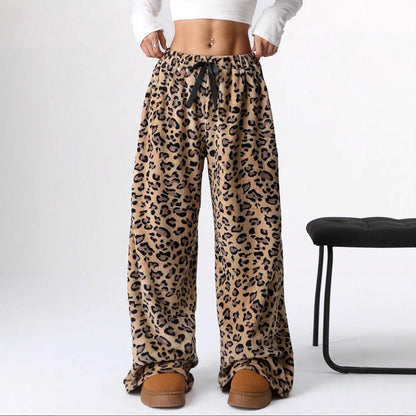 Casual Leopard Print Elastic Waist Wide Leg Pants