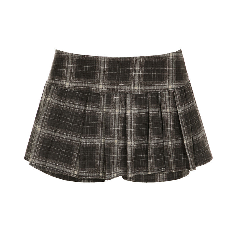 Plaid Pleated Low Rise Mini Skirt