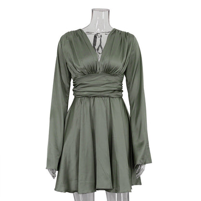 Elegant V-Neck Backless Mini Dress with Flare Sleeves