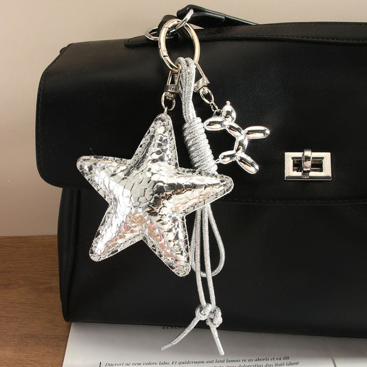 Fashion Silver Star Balloon Dog Woven Rope Keychain