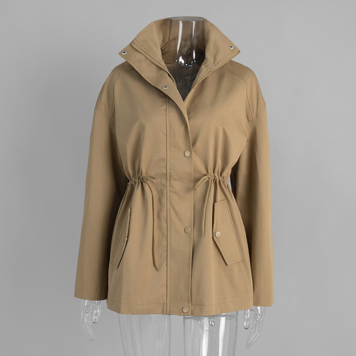 Casual Cotton Trench Coat With Drawstring Fit