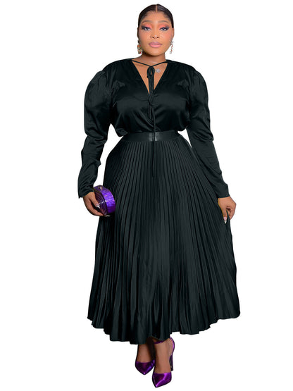 Elegant Solid Color Long Sleeve Dress Set