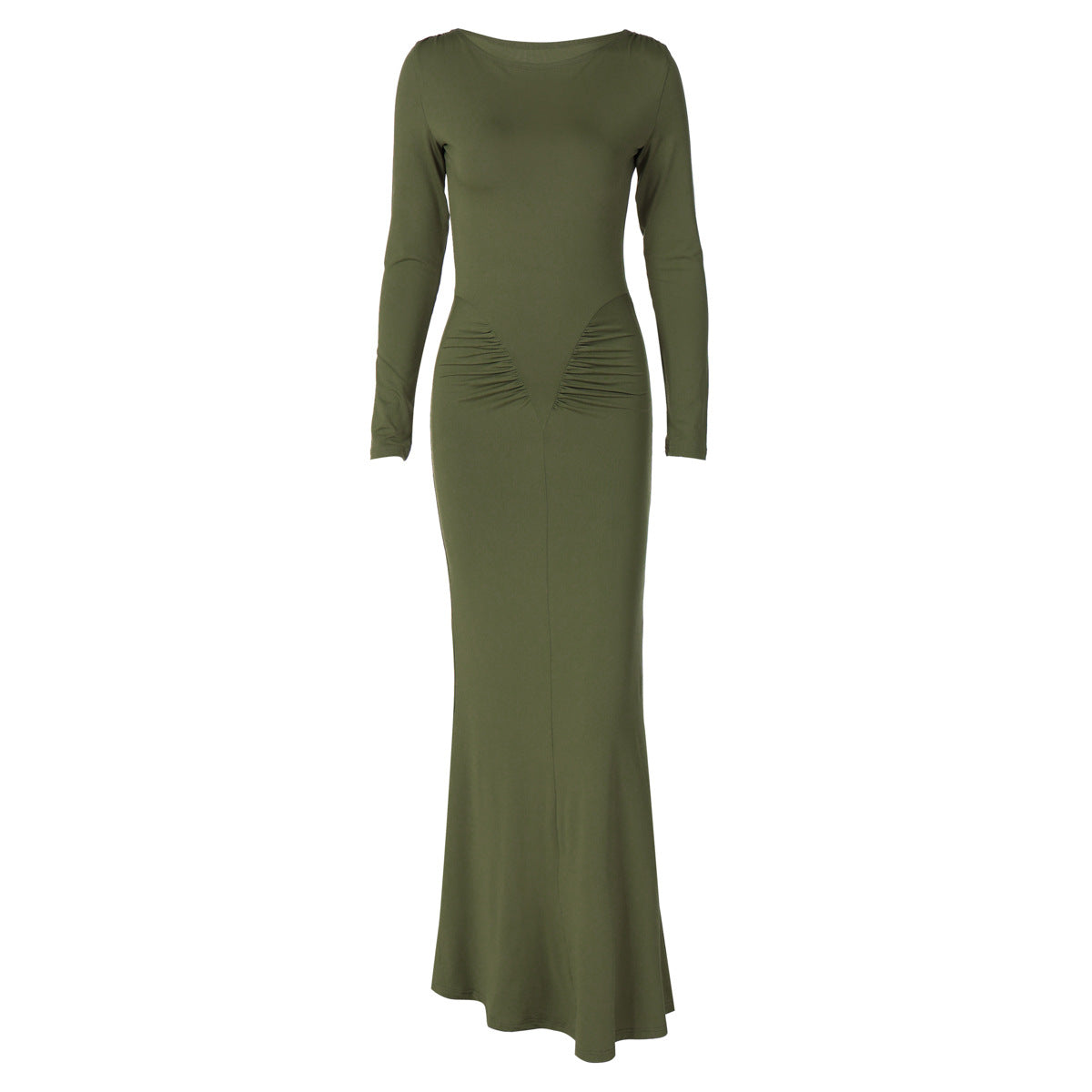Chic Fit Ruched Round Neck Long Sleeve Dress