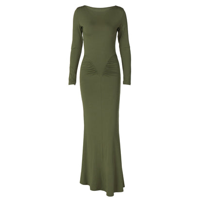 Chic Fit Ruched Round Neck Long Sleeve Dress