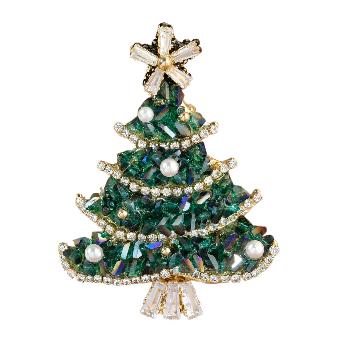 Elegant Crystal Pearl Christmas Tree Brooch