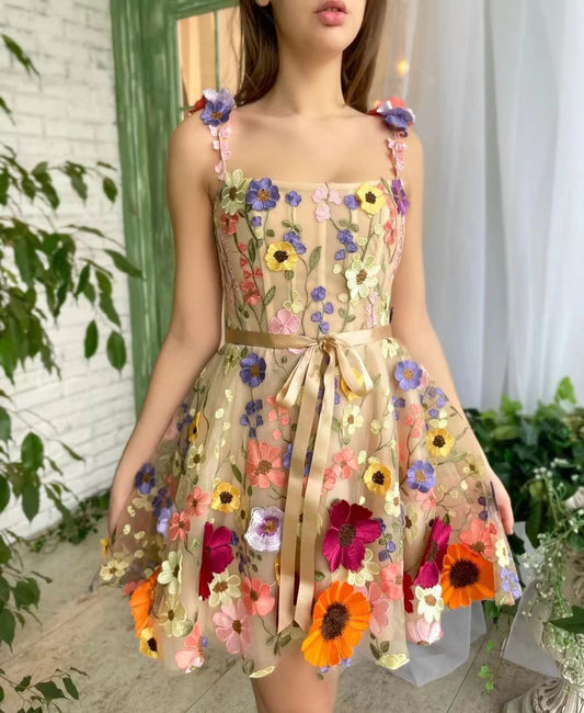 Women'S 3D Flower Embroidery Wrapped Hip Sexy Dress
