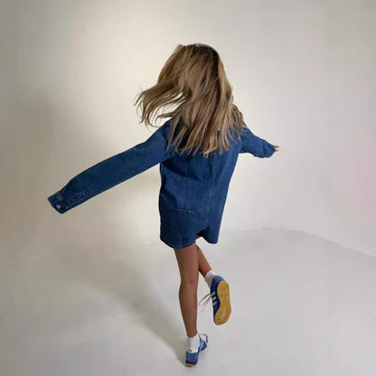 Trendy Denim Overalls with Pocket Casual Short Sleeve