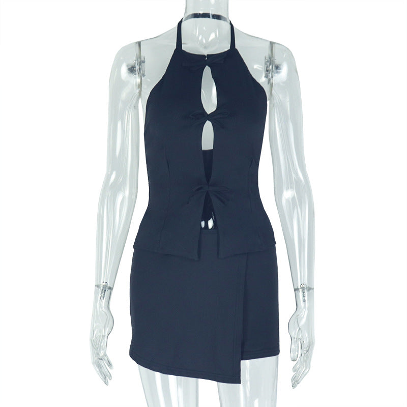 Chic Sleeveless Pleated Bodycon Skirt Set