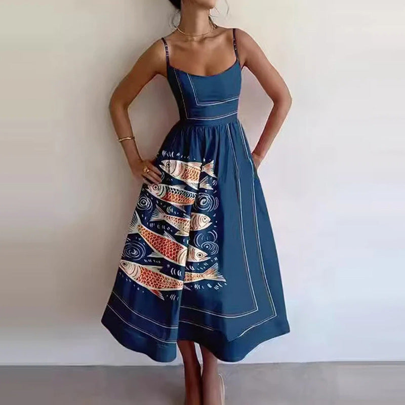 New Women's Casual A-Line Dress Solid Color Pleated Maxi Dress