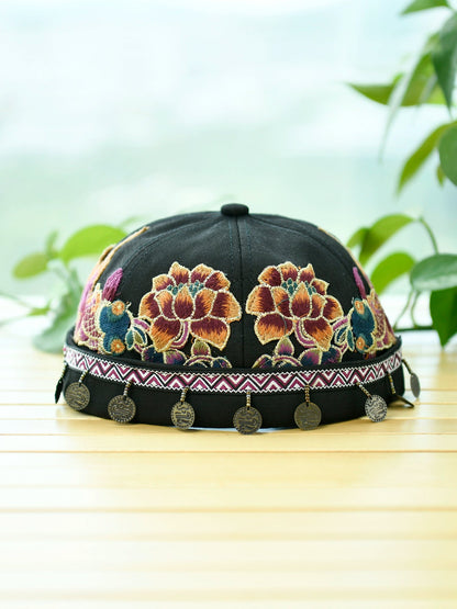 Ethnic Style Embroidery Fringed Hat Retro Personality Brimless Spring And Summer Yuppie Watermelon Hat Trendy Landlord Melon Fur Hat
