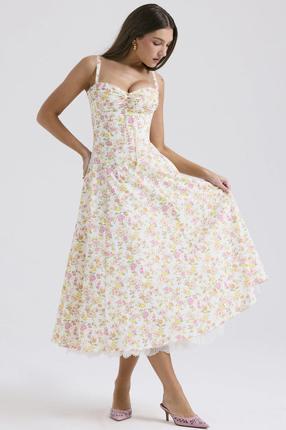 Slim Flower Print Lace Spaghetti Dress