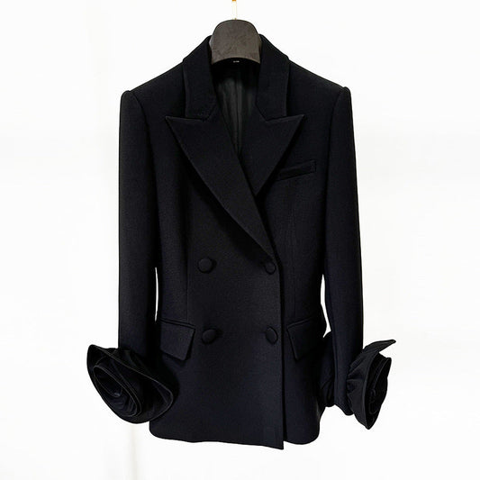 Floral Double-Breasted Slim Fit Blazer