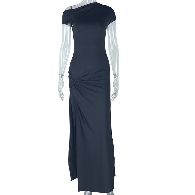 Solid Color Off-Shoulder Midi Dress Trendy Casual Style