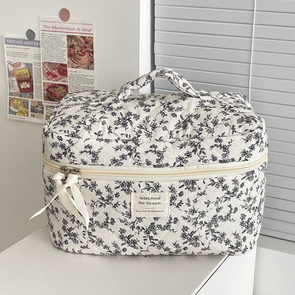 Flower Print Color Block Portable'Make Up Bag