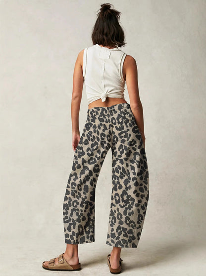 Leopard Print Casual Mid-Rise Loose Women's Jeans