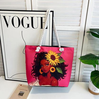 Classic Outdoor Canvas Tote Bag with Cartoon Print