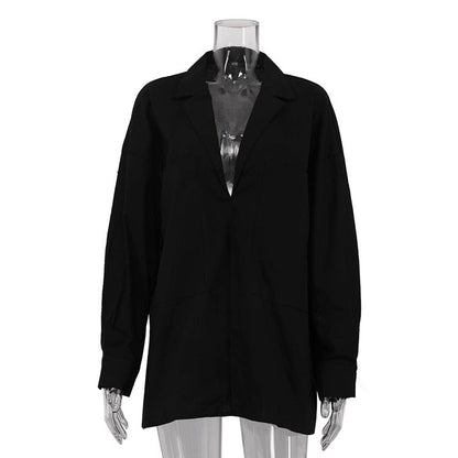 Sexy Long Sleeve Pocket Shirt Dress Trendy Casual A-Line Dress