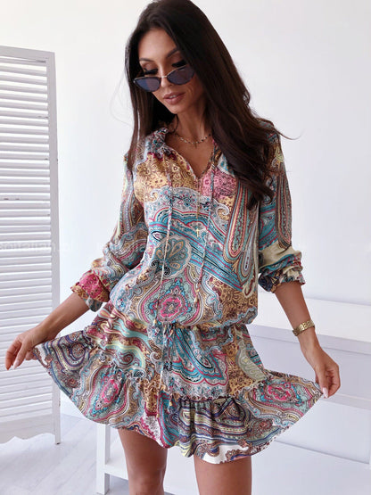 Printed Long-Sleeved Skirt Temperament Commuter Women'S Clothing