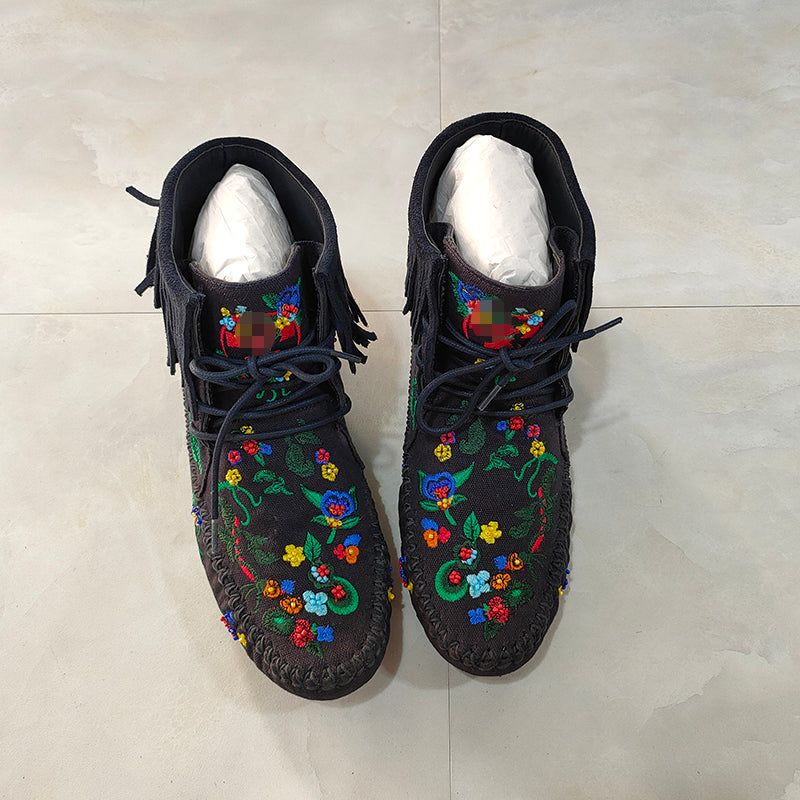 Embroidered Tassel Boots Women'S Bohemian Ethnic Retro Fashionable Beanie Ankle Boots
