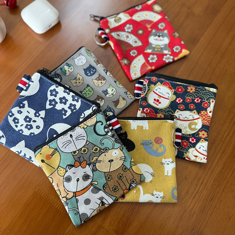 Cute Canvas Travel Coin Purse Keychain Wallet