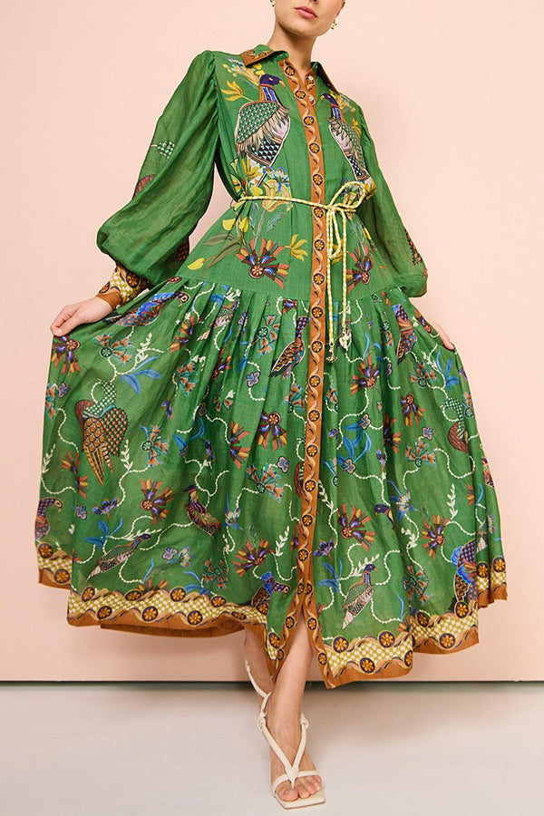 New Autumn Printed Cardigan With Large Swing And Long Sleeved Dress For Women
